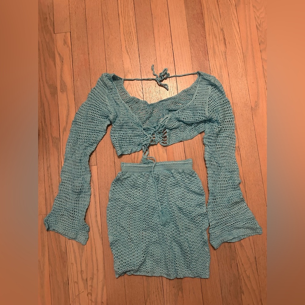 Blue Crochet Two-Piece Set